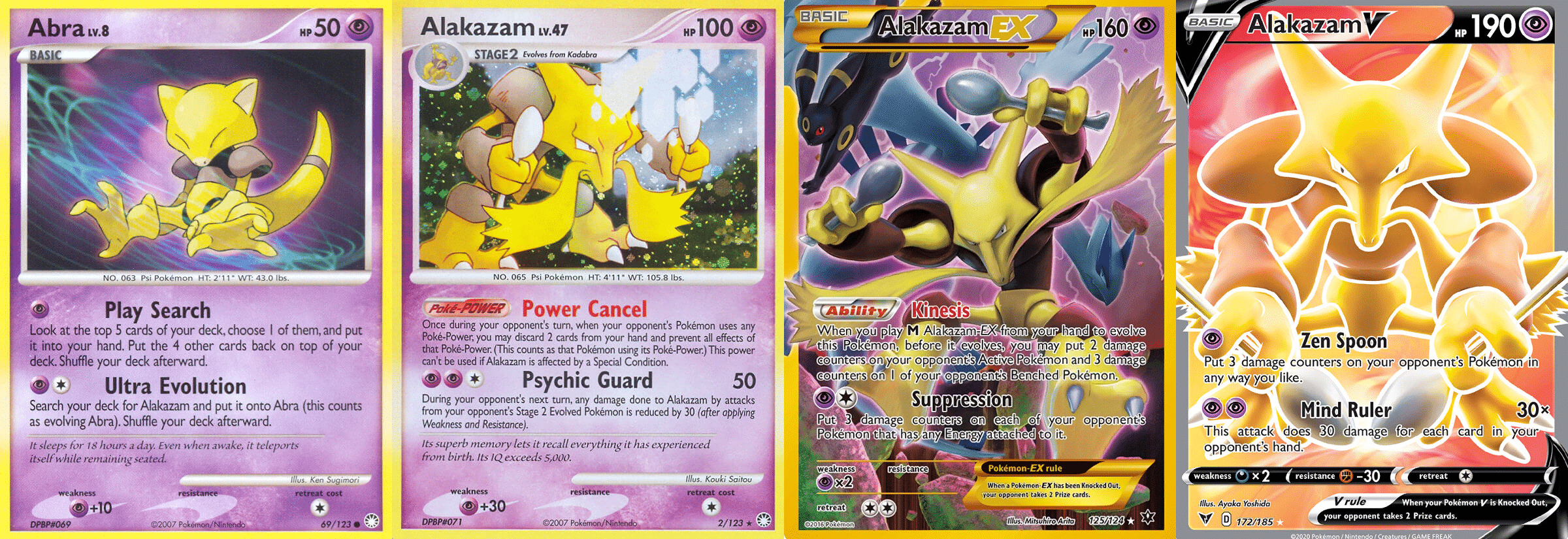 one Abra and three Alakazam cards from the Pokémon Trading Card Game