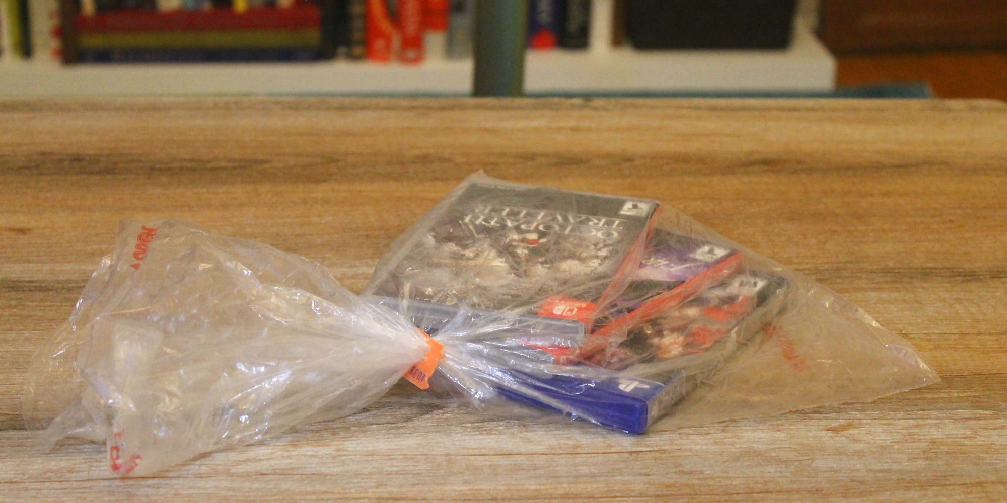 video games sit in a bag with a best-before date of Feb. 4