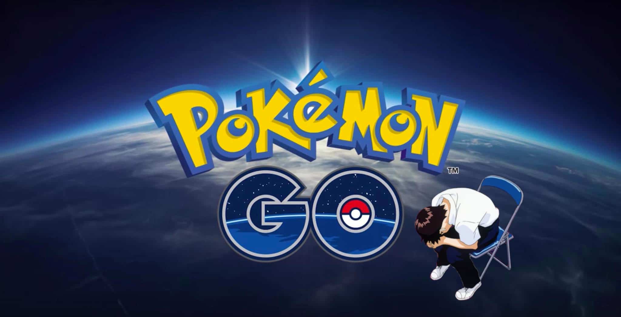 the Pokémon Go logo, with Shinji Ikari superimposed looking sad