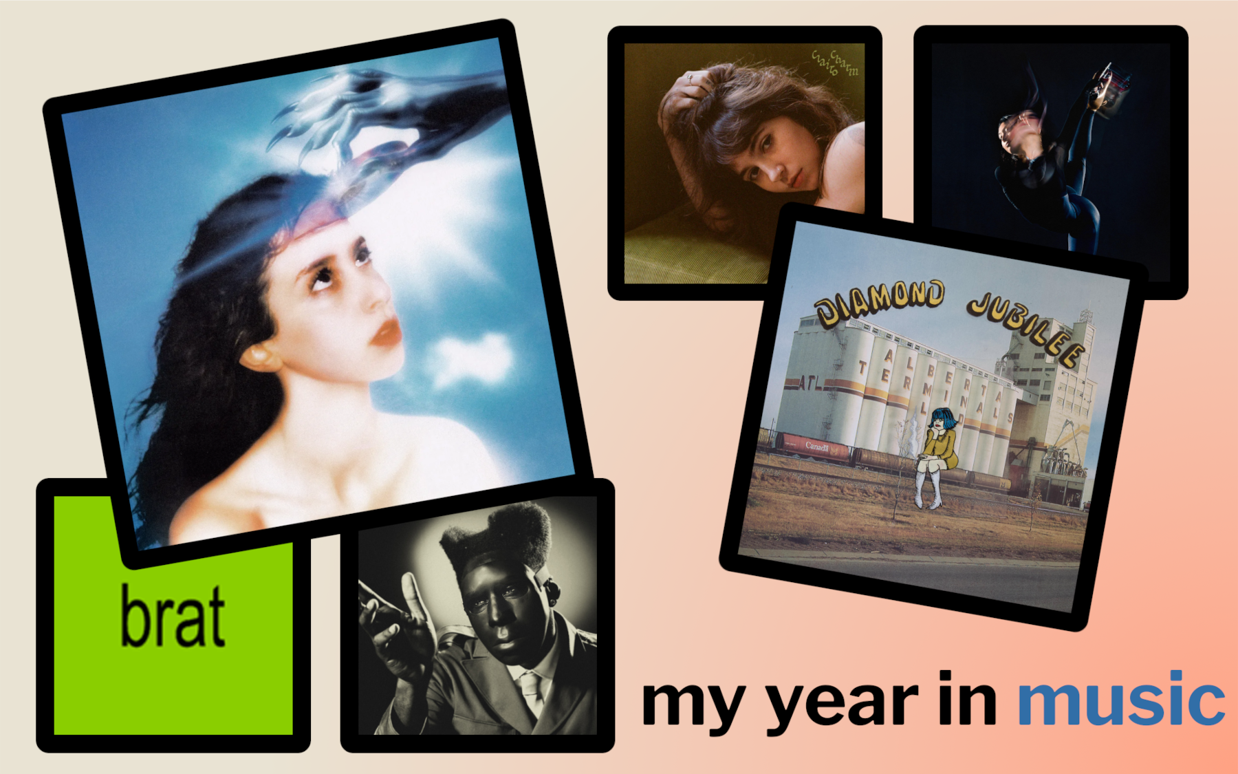 several album covers sit on top of one another with text that reads "my year in music"